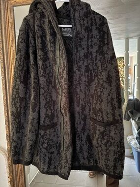 LCR Women's Hooded Knit Cardigan Jacket in Black/Gray
